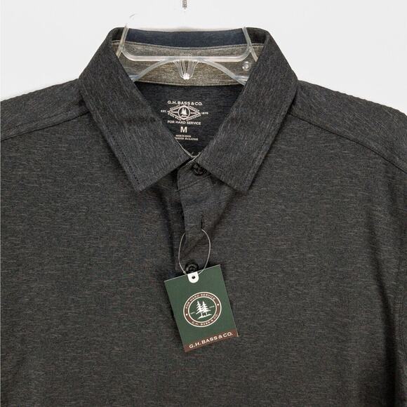 G.H. Bass & Co. Quick Dry Polo Mens Medium Short Sleeve 3-Button Shirt Black - Picture 2 of 12